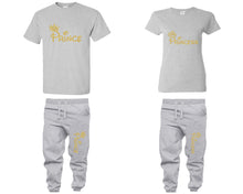 將圖片載入圖庫檢視器 Prince and Princess shirts and jogger pants, matching top and bottom set, Sports Grey t shirts, men joggers, shirt and jogger pants women. Matching couple joggers