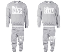 將圖片載入圖庫檢視器 Her King and His Queen top and bottom sets. Sports Grey sweatshirt and sweatpants set for men, sweater and jogger pants for women.