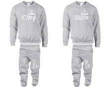 Load image into Gallery viewer, King and Queen top and bottom sets. Sports Grey sweatshirt and sweatpants set for men, sweater and jogger pants for women.