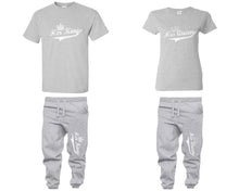 Load image into Gallery viewer, Her King His Queen shirts, matching top and bottom set, Grey t shirts, men joggers, shirt and jogger pants women. Matching couple joggers