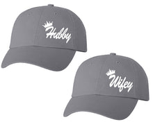 將圖片載入圖庫檢視器 Hubby and Wifey matching caps for couples, Grey baseball caps.