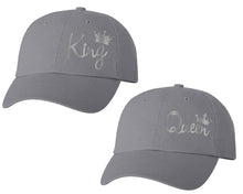 Load image into Gallery viewer, King and Queen matching caps for couples, Grey baseball caps.Silver Foil color Vinyl Design