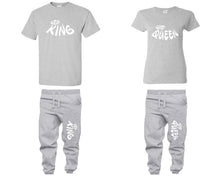 Load image into Gallery viewer, Her King and His Queen shirts and jogger pants, matching top and bottom set, Sports Grey t shirts, men joggers, shirt and jogger pants women. Matching couple joggers