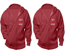 Load image into Gallery viewer, She's Mine and He's Mine zipper hoodies, Matching couple hoodies, Heather Burgundy zip up hoodie for man, Heather Burgundy zip up hoodie womens