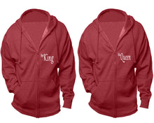 Load image into Gallery viewer, Her King and His Queen zipper hoodies, Matching couple hoodies, Heather Burgundy zip up hoodie for man, Heather Burgundy zip up hoodie womens