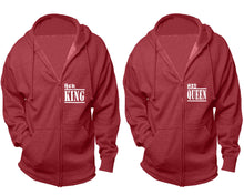 Load image into Gallery viewer, Her King and His Queen zipper hoodies, Matching couple hoodies, Heather Burgundy zip up hoodie for man, Heather Burgundy zip up hoodie womens