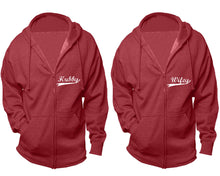 Load image into Gallery viewer, Hubby and Wifey zipper hoodies, Matching couple hoodies, Heather Burgundy zip up hoodie for man, Heather Burgundy zip up hoodie womens