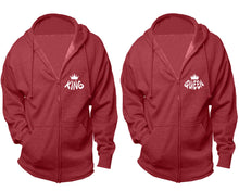 Load image into Gallery viewer, King and Queen zipper hoodies, Matching couple hoodies, Heather Burgundy zip up hoodie for man, Heather Burgundy zip up hoodie womens