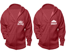 將圖片載入圖庫檢視器 King and Queen zipper hoodies, Matching couple hoodies, Heather Burgundy zip up hoodie for man, Heather Burgundy zip up hoodie womens
