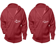 Load image into Gallery viewer, Her King and His Queen zipper hoodies, Matching couple hoodies, Heather Burgundy zip up hoodie for man, Heather Burgundy zip up hoodie womens