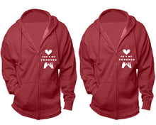 Load image into Gallery viewer, She's My Forever and He's My Forever zipper hoodies, Matching couple hoodies, Heather Burgundy zip up hoodie for man, Heather Burgundy zip up hoodie womens
