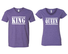 將圖片載入圖庫檢視器 King and Queen matching couple v-neck shirts.Couple shirts, Heather Purple v neck t shirts for men, v neck t shirts women. Couple matching shirts.