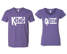 將圖片載入圖庫檢視器 King and Queen matching couple v-neck shirts.Couple shirts, Heather Purple v neck t shirts for men, v neck t shirts women. Couple matching shirts.
