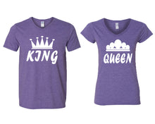 將圖片載入圖庫檢視器 King and Queen matching couple v-neck shirts.Couple shirts, Heather Purple v neck t shirts for men, v neck t shirts women. Couple matching shirts.