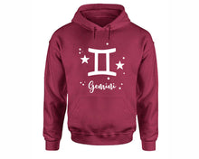 Load image into Gallery viewer, Gemini Zodiac Sign hoodies. Maroon Hoodie, hoodies for men, unisex hoodies
