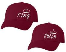 Load image into Gallery viewer, King and Queen matching caps for couples, Maroon baseball caps.