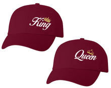 Load image into Gallery viewer, King and Queen matching caps for couples, Maroon baseball caps.