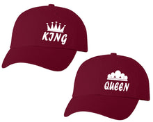 Load image into Gallery viewer, King and Queen matching caps for couples, Maroon baseball caps.