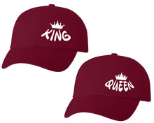 Load image into Gallery viewer, King and Queen matching caps for couples, Maroon baseball caps.
