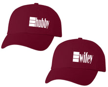 Load image into Gallery viewer, Hubby and Wifey matching caps for couples, Maroon baseball caps.
