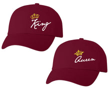 Load image into Gallery viewer, King and Queen matching caps for couples, Maroon baseball caps.