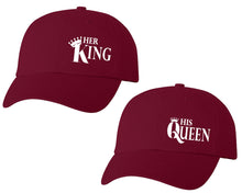 將圖片載入圖庫檢視器 Her King and His Queen matching caps for couples, Maroon baseball caps.