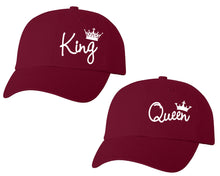 將圖片載入圖庫檢視器 King and Queen matching caps for couples, Maroon baseball caps.White color Vinyl Design