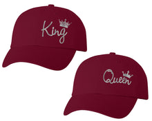 Load image into Gallery viewer, King and Queen matching caps for couples, Maroon baseball caps.Silver Foil color Vinyl Design