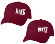 Load image into Gallery viewer, King and Queen matching caps for couples, Maroon baseball caps.