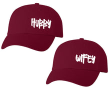 將圖片載入圖庫檢視器 Hubby and Wifey matching caps for couples, Maroon baseball caps.