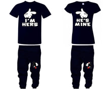 Load image into Gallery viewer, I'm Hers He's Mine shirts, matching top and bottom set, Navy Blue t shirts, men joggers, shirt and jogger pants women. Matching couple joggers