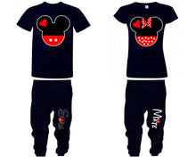 Load image into Gallery viewer, Mickey Minnie shirts, matching top and bottom set, Navy Blue t shirts, men joggers, shirt and jogger pants women. Matching couple joggers