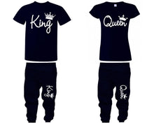 將圖片載入圖庫檢視器 King Queen shirts, matching top and bottom set, Navy Blue t shirts, men joggers, shirt and jogger pants women. Matching couple joggers