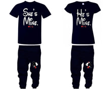 Load image into Gallery viewer, She's Mine He's Mine shirts, matching top and bottom set, Navy Blue t shirts, men joggers, shirt and jogger pants women. Matching couple joggers