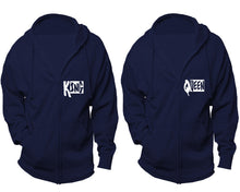 將圖片載入圖庫檢視器 King and Queen zipper hoodies, Matching couple hoodies, Navy Blue zip up hoodie for man, Navy Blue zip up hoodie womens