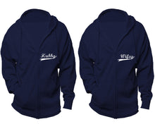 Load image into Gallery viewer, Hubby and Wifey zipper hoodies, Matching couple hoodies, Navy Blue zip up hoodie for man, Navy Blue zip up hoodie womens