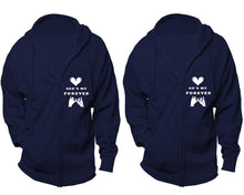 Load image into Gallery viewer, She's My Forever and He's My Forever zipper hoodies, Matching couple hoodies, Navy Blue zip up hoodie for man, Navy Blue zip up hoodie womens