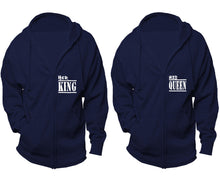 Load image into Gallery viewer, Her King and His Queen zipper hoodies, Matching couple hoodies, Navy Blue zip up hoodie for man, Navy Blue zip up hoodie womens