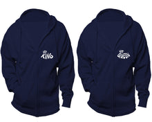 Load image into Gallery viewer, Her King and His Queen zipper hoodies, Matching couple hoodies, Navy Blue zip up hoodie for man, Navy Blue zip up hoodie womens
