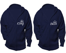 將圖片載入圖庫檢視器 King and Queen zipper hoodies, Matching couple hoodies, Navy Blue zip up hoodie for man, Navy Blue zip up hoodie womens