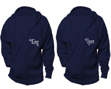 Load image into Gallery viewer, Her King and His Queen zipper hoodies, Matching couple hoodies, Navy Blue zip up hoodie for man, Navy Blue zip up hoodie womens