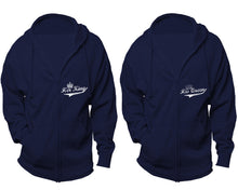 Load image into Gallery viewer, Her King and His Queen zipper hoodies, Matching couple hoodies, Navy Blue zip up hoodie for man, Navy Blue zip up hoodie womens