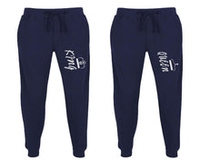 將圖片載入圖庫檢視器 King and Queen matching jogger pants, Navy Blue sweatpants for mens, jogger set womens. Matching couple joggers.