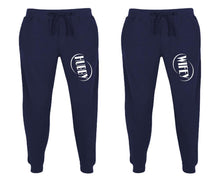 Load image into Gallery viewer, Hubby and Wifey matching jogger pants, Navy Blue sweatpants for mens, jogger set womens. Matching couple joggers.