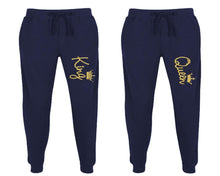 將圖片載入圖庫檢視器 King and Queen matching jogger pants, Navy Blue sweatpants for mens, jogger set womens. Matching couple joggers.
