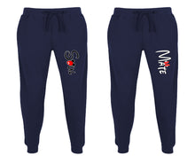 Load image into Gallery viewer, Soul and Mate matching jogger pants, Navy Blue sweatpants for mens, jogger set womens. Matching couple joggers.