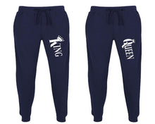 將圖片載入圖庫檢視器 King and Queen matching jogger pants, Navy Blue sweatpants for mens, jogger set womens. Matching couple joggers.