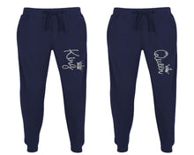 Load image into Gallery viewer, King and Queen matching jogger pants, Navy Blue sweatpants for mens, jogger set womens. Matching couple joggers.
