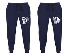 將圖片載入圖庫檢視器 King and Queen matching jogger pants, Navy Blue sweatpants for mens, jogger set womens. Matching couple joggers.