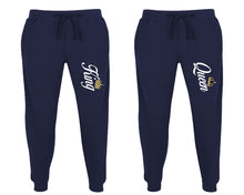 Load image into Gallery viewer, King and Queen matching jogger pants, Navy Blue sweatpants for mens, jogger set womens. Matching couple joggers.